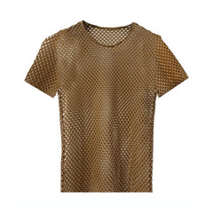 Summer Silm Cut Out Mesh Waistcoat Medium and Small Breathable Close - Fitting Summer Refreshing Plaid Men's Model Sexy Trendy Blouse - SHOWLU FASHION STORE