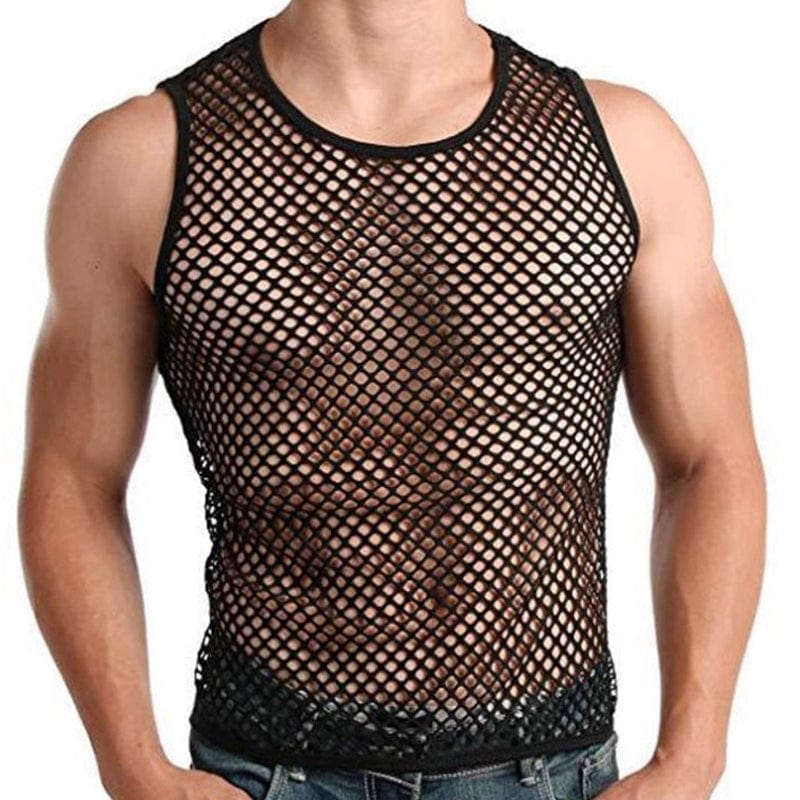 Summer Silm Cut Out Mesh Waistcoat Medium and Small Breathable Close - Fitting Summer Refreshing Plaid Men's Model Sexy Trendy Blouse - SHOWLU FASHION STORE