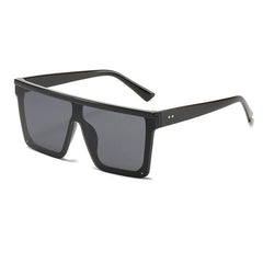 Black one-piece square sunglasses with a flat top and dark lenses.