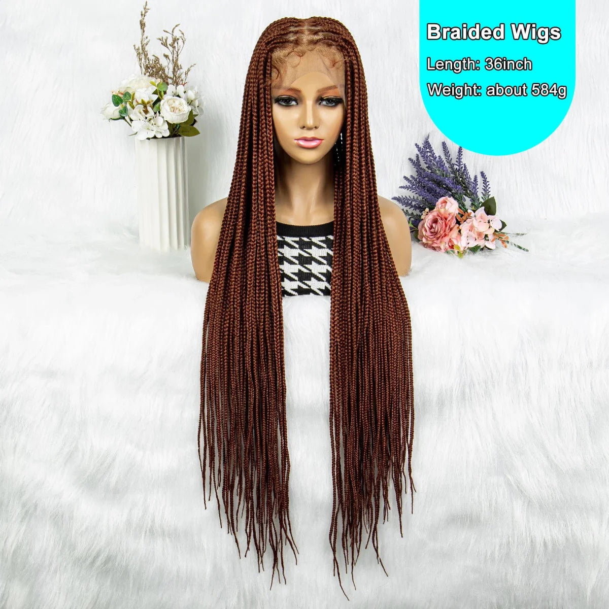 Synthetic Braided Wigs Transparent HD Full Lace Hair For Black Women Ginger Color Faux Locs Wig Crochet Knotless Box Braids Hair - SHOWLU FASHION STORE