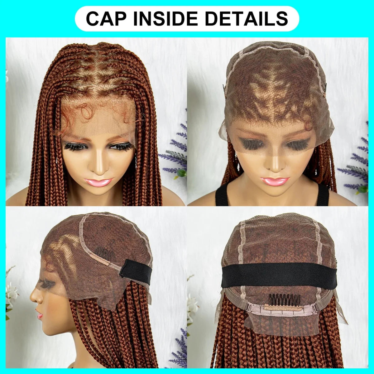 Synthetic Braided Wigs Transparent HD Full Lace Hair For Black Women Ginger Color Faux Locs Wig Crochet Knotless Box Braids Hair - SHOWLU FASHION STORE