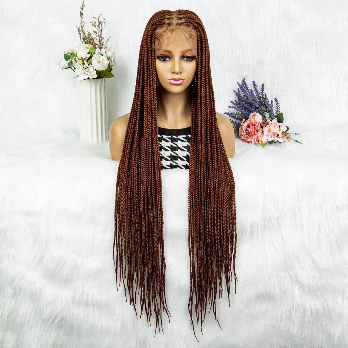 Synthetic Braided Wigs Transparent HD Full Lace Hair For Black Women Ginger Color Faux Locs Wig Crochet Knotless Box Braids Hair - SHOWLU FASHION STORE
