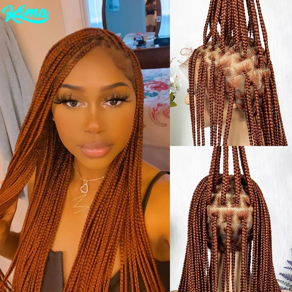 Synthetic Braided Wigs Transparent HD Full Lace Hair For Black Women Ginger Color Faux Locs Wig Crochet Knotless Box Braids Hair - SHOWLU FASHION STORE