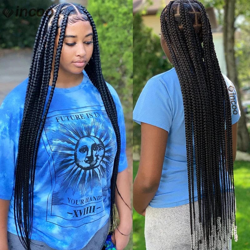 Synthetic Large Box Braided Wigs Jumbo Knotless Full Lace Front Wigs For Black Women Jumbo Tribal Braids Faux Locs Cornrows Wig - SHOWLU FASHION STORE
