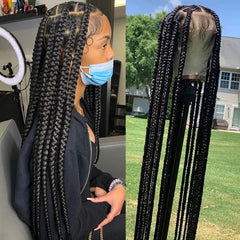 Synthetic Large Box Braided Wigs Jumbo Knotless Full Lace Front Wigs For Black Women Jumbo Tribal Braids Faux Locs Cornrows Wig - SHOWLU FASHION STORE