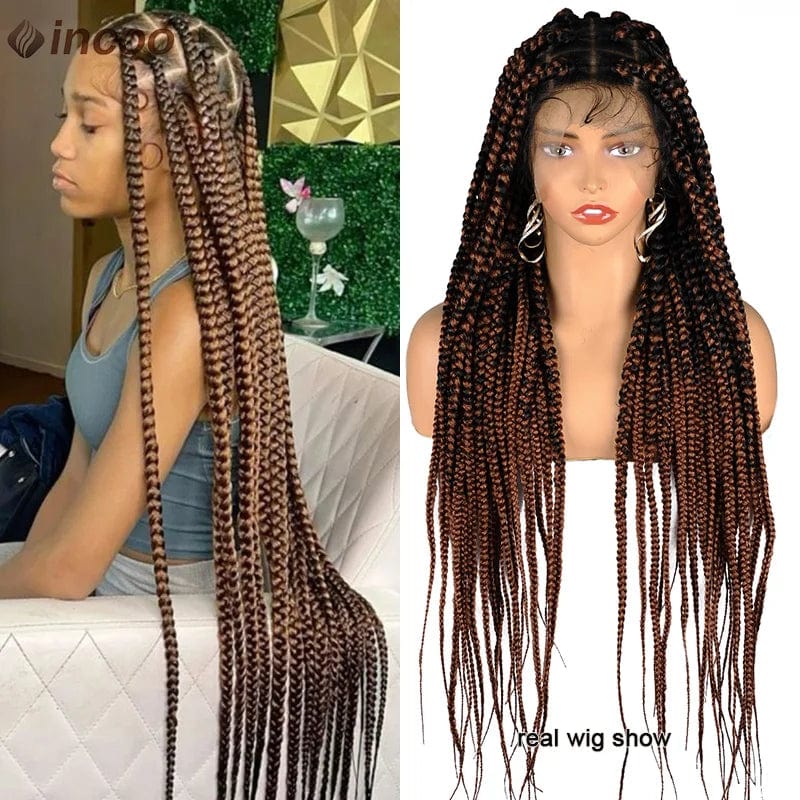 Synthetic Large Box Braided Wigs Jumbo Knotless Full Lace Front Wigs For Black Women Jumbo Tribal Braids Faux Locs Cornrows Wig - SHOWLU FASHION STORE