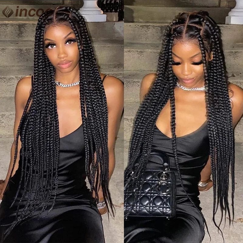 Synthetic Large Box Braided Wigs Jumbo Knotless Full Lace Front Wigs For Black Women Jumbo Tribal Braids Faux Locs Cornrows Wig - SHOWLU FASHION STORE