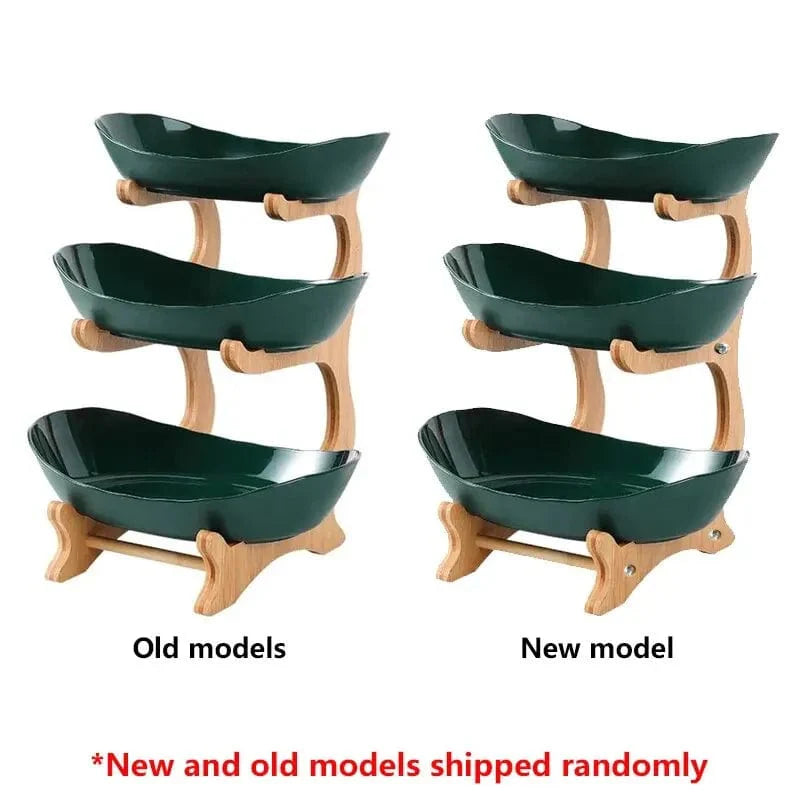 Table Plates Dinnerware Kitchen Fruit Bowl with Floors Partitioned Candy Cake Trays Wooden Tableware Dishes - SHOWLU FASHION STORE