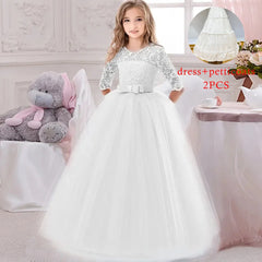 Teens White Lace Princess Bridesmaid Party Dresses Kids Dress For Girls Children Pageant Wedding Gown Evening Christmas Costume - SHOWLU FASHION STORE
