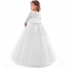 Teens White Lace Princess Bridesmaid Party Dresses Kids Dress For Girls Children Pageant Wedding Gown Evening Christmas Costume - SHOWLU FASHION STORE