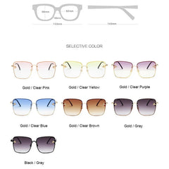 Oversized square rimless sunglasses for women featuring a small bee detail and gradient lenses.