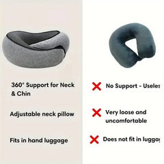 A comparison graphic showing a grey snail-style travel pillow versus a standard U-shaped pillow.