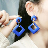 Trendy Korean Blue White Pink Dangle Earrings for Women Girl Geometric Hollow Square Acrylic Statement Earrings Fashion Jewelry - SHOWLU FASHION STORE
