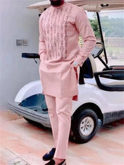 Two Pieces Set Men African Suit Long Sleeve Round Collar Print Shirt Pants Africa Traditional Wedding Party Outfits Slim Suits - SHOWLU FASHION STORE