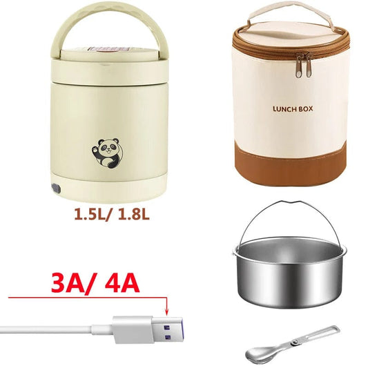 USB Electric Heated Lunch Box Leakproof Outdoor Portable Office School Car 12V 24V 5V Food Warmer Container Stainless Steel Set - SHOWLU FASHION STORE