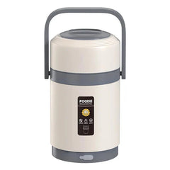 A cream and grey insulated food container with a handle and a digital display on the front.