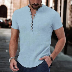 V - Neck Cotton Linen T-Shirt - SHOWLU FASHION STORE