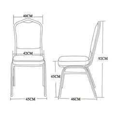 A line drawing showing the front and side dimensions of a standard banquet chair.