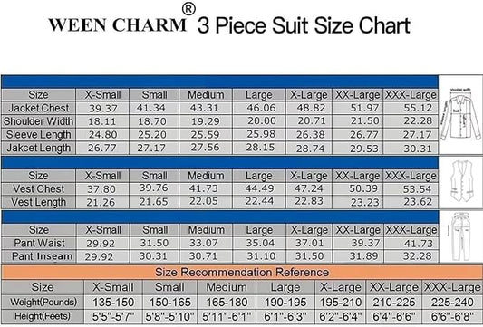 WEEN CHARM Men's Suits Slim Fit,3 Piece Suit for Men,2 Button Blazer Jacket Vest Pants with Tie,Men Tuxedo Suit Set - SHOWLU FASHION STORE