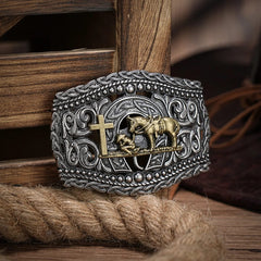 Western Belt Buckle Initial Vintage - Cowboy Rodeo Silver Large Skull Belt Buckle for Men Women - SHOWLU FASHION STORE