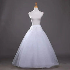 A white four-layer tulle petticoat for an A-line wedding dress displayed on a mannequin.