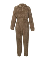 Winter New Plush Two Piece Set Casual Home Warm Suit For Women Fashion Zipper Lapel Pullover Top Elastic Waist Trousers Suit - SHOWLU FASHION STORE