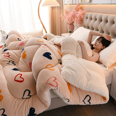 Winter Winter Quilt Thick Lambskin Duvet Insert Students Warm - Keeping Single Double Duvet Quilt 5.00kg Double - Sided Velvet Bedding - SHOWLU FASHION STORE