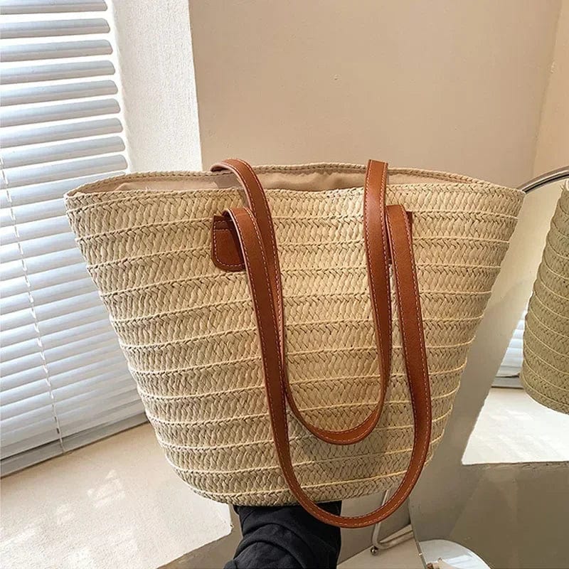 Women Braided Basket Clutches Top - handle Bag Large Straw Portable Shoulder Bag Summer Beach Party Purses Shopper Satchel Female - SHOWLU FASHION STORE