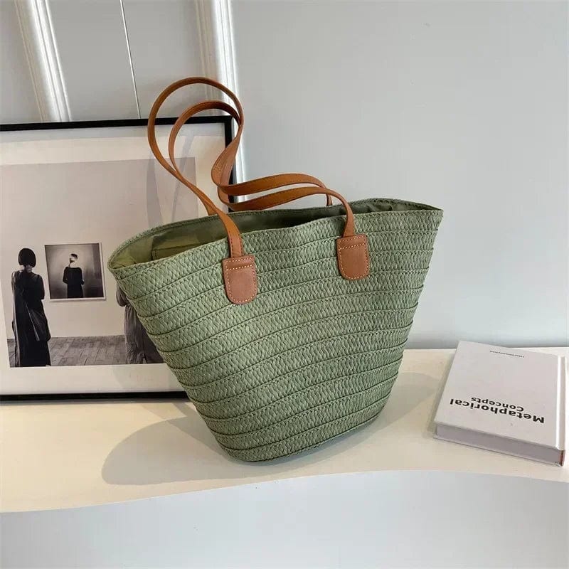 Women Braided Basket Clutches Top - handle Bag Large Straw Portable Shoulder Bag Summer Beach Party Purses Shopper Satchel Female - SHOWLU FASHION STORE