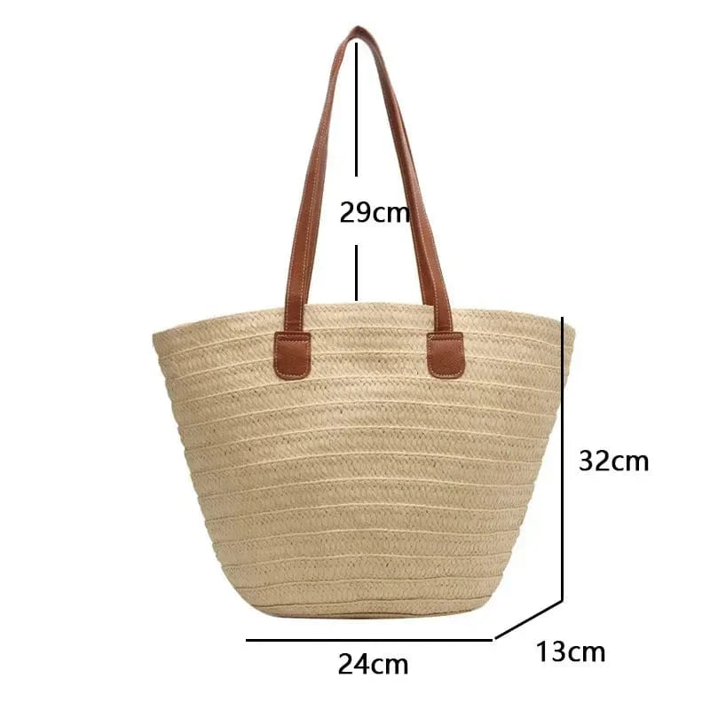 Women Braided Basket Clutches Top - handle Bag Large Straw Portable Shoulder Bag Summer Beach Party Purses Shopper Satchel Female - SHOWLU FASHION STORE