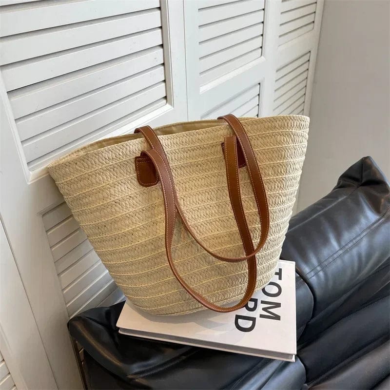 Women Braided Basket Clutches Top - handle Bag Large Straw Portable Shoulder Bag Summer Beach Party Purses Shopper Satchel Female - SHOWLU FASHION STORE
