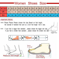 A size conversion chart for women's shoes showing foot length in centimeters against US and EU sizes.