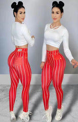 Women High Waist Sports Leggings Stripe Print Stretchable Yoga Pants Sexy Tight Fitness Workout Gym Push Up Causal Pant - SHOWLU FASHION STORE