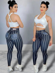 Women High Waist Sports Leggings Stripe Print Stretchable Yoga Pants Sexy Tight Fitness Workout Gym Push Up Causal Pant - SHOWLU FASHION STORE