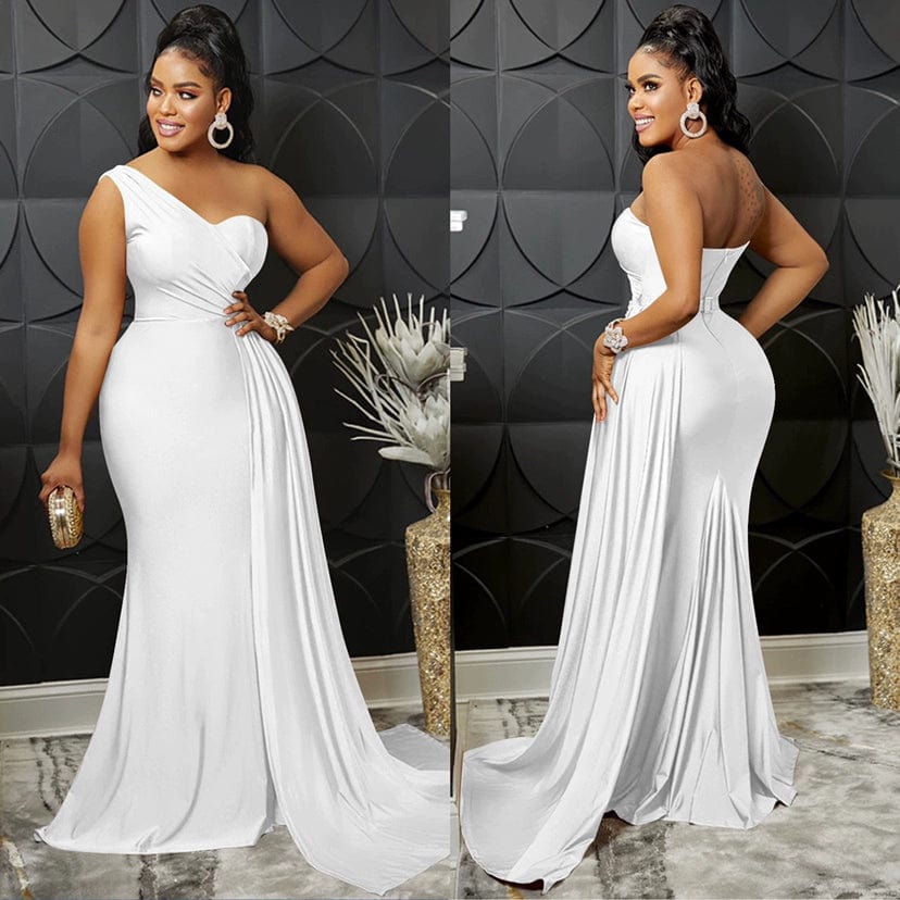 Women Solid Maxi Party Dress Summer One Shoulder Long Robe - SHOWLU FASHION STORE