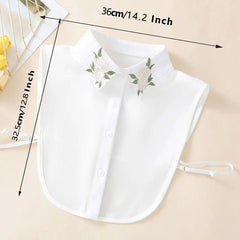 A white detachable shirt collar featuring embroidered apricot roses and a button-down front.