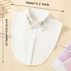 A white chiffon detachable shirt collar featuring pearl and crystal embellishments on the points.