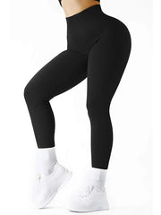 Women's Solid Color High Waist Simple Yoga Fitness Daily Ribbed Sports Cycling Leggings - SHOWLU FASHION STORE