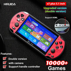 x7 plus 5 1 inch Double version handheld game console High - Definition Screen Handheld Portable Audio And Video Player 10000+game - SHOWLU FASHION STORE