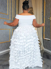 XL - 5XL Plus Size Elegant Maxi Dress 2024 Autumn Women Bohemian Dress Casual Short Sleeve Robe Off Shoulder Dress Oversize - SHOWLU FASHION STORE