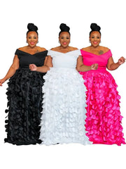 XL - 5XL Plus Size Elegant Maxi Dress 2024 Autumn Women Bohemian Dress Casual Short Sleeve Robe Off Shoulder Dress Oversize - SHOWLU FASHION STORE