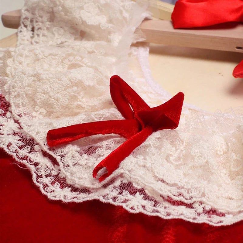 Ylsteed Newborn Lace Romper with Matching Ribbon Bow Headband Baby Girl Christmas Photography Outfits Red Rhinestone Hairband - SHOWLU FASHION STORE