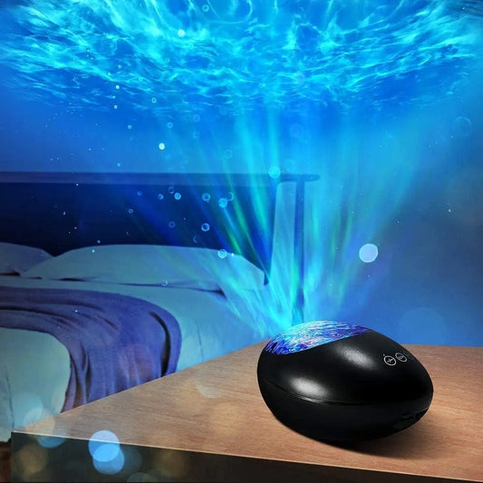 Showlu Fashion Store 5 / black Music voice Star Projector Ocean Wave Ceiling Night Light 7 Color Changing Speaker Skylight Projector for Kids