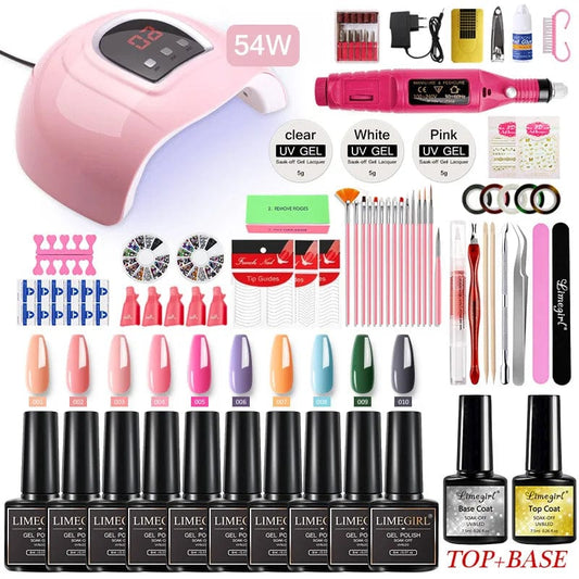 Nail Supplies Tools With Gel Polish Uv Led Lamp Drill Machine Manicure Art Tools Professional Nail Accessories Nail Art Kits Set - SHOWLU FASHION STORE