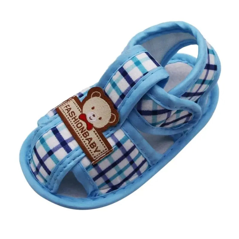Baywell Baby Bear Hollow Sandals for infants and toddlers, soft cotton first walker shoes with bear pattern for boys and girls.