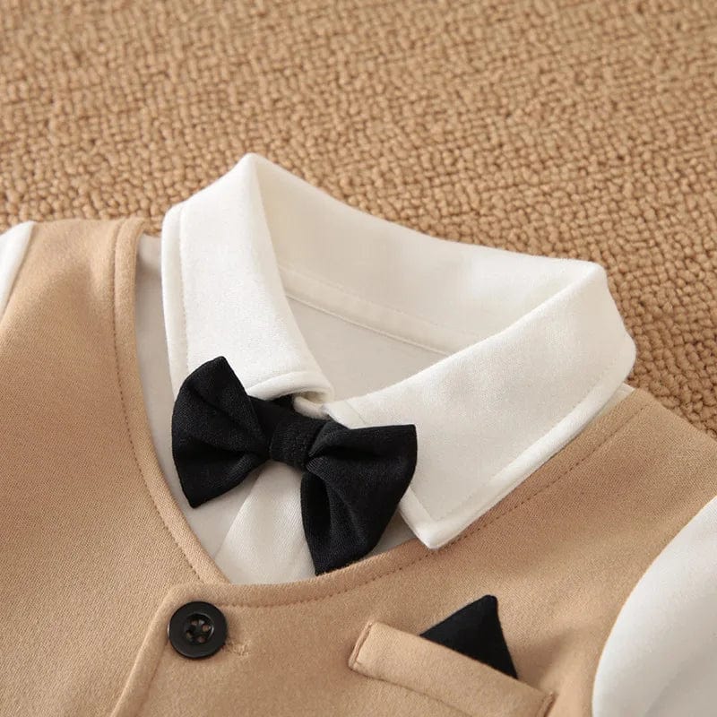 Showlu Baby Gentleman Formal Suit, cotton long-sleeve romper for 0-18 months, comfortable and soft for spring and autumn.