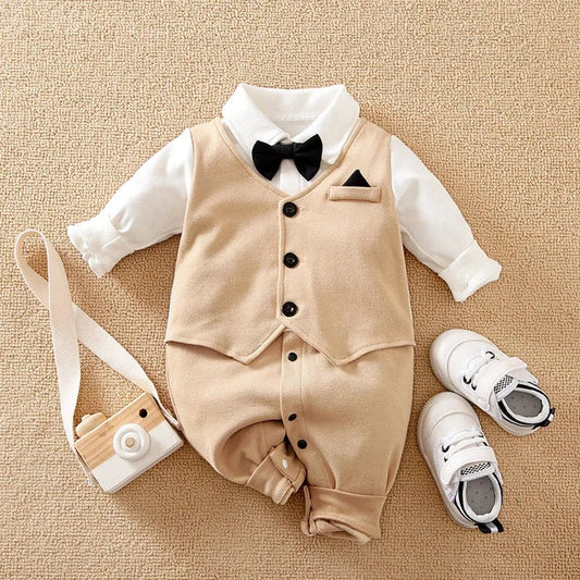 0 - 18m Newborn Clothing Gentleman Handsome Formal Suit Suit Cotton Comfortable Soft Spring And Autumn Long Sleeved Baby Jumpsuit - SHOWLU FASHION STORE