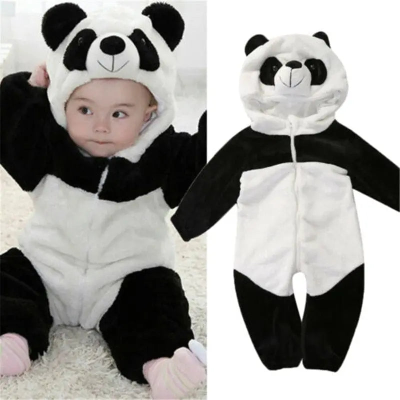 Emmababy newborn panda hooded winter jumpsuit in warm cotton, featuring a cute panda hood and cozy design for babies 0-36 months.