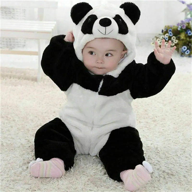 Cute Emmababy newborn panda hooded winter jumpsuit in soft cotton, perfect for keeping babies warm during cold weather.