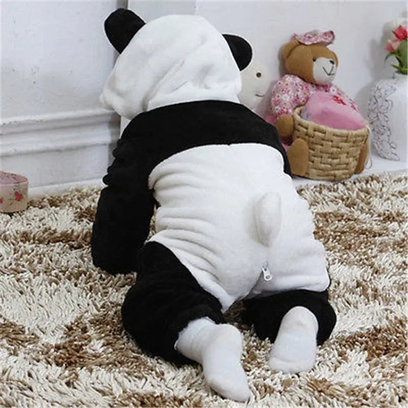 Showlu Fashion Panda hooded winter jumpsuit for newborns, warm cotton romper with panda design for boys and girls, cozy and cute.